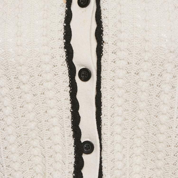 Pre Owned Alice + Olivia Ivory Wool Crochet Knit Goldie Button Front Cardigan S