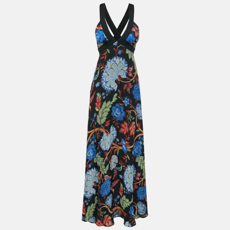 Pre Owned Alice + Olivia Black/Multicolor Floral Print Silk Maxi Dress M