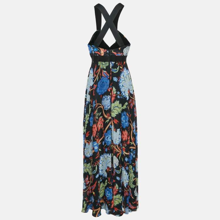 Pre Owned Alice + Olivia Black/Multicolor Floral Print Silk Maxi Dress M