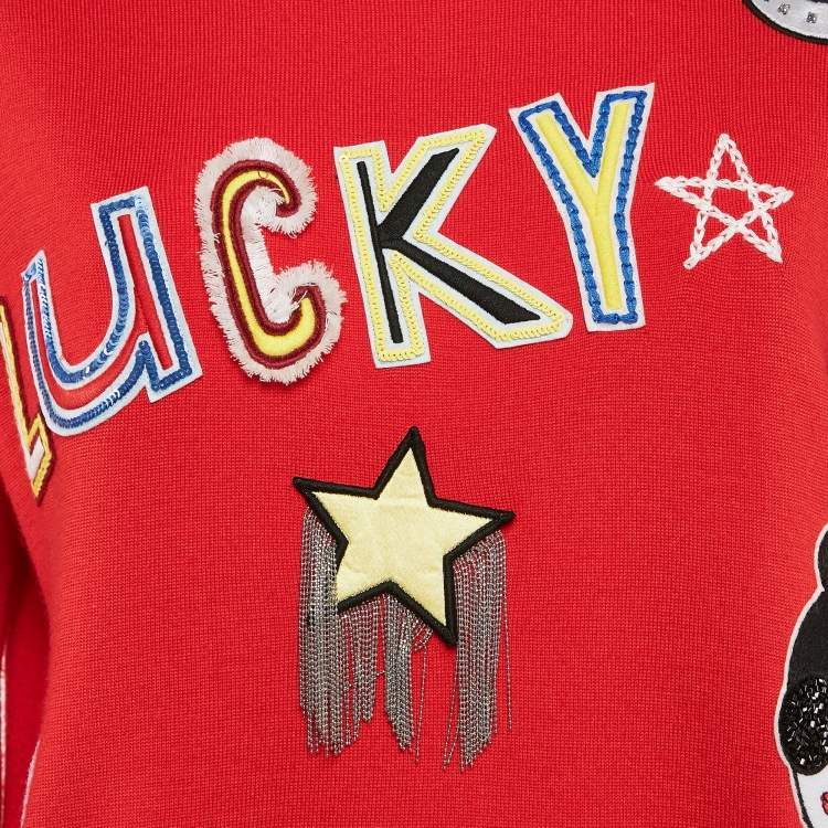 Pre Owned Alice + Olivia Red Wool Applique Detail Gleeson Jumper L