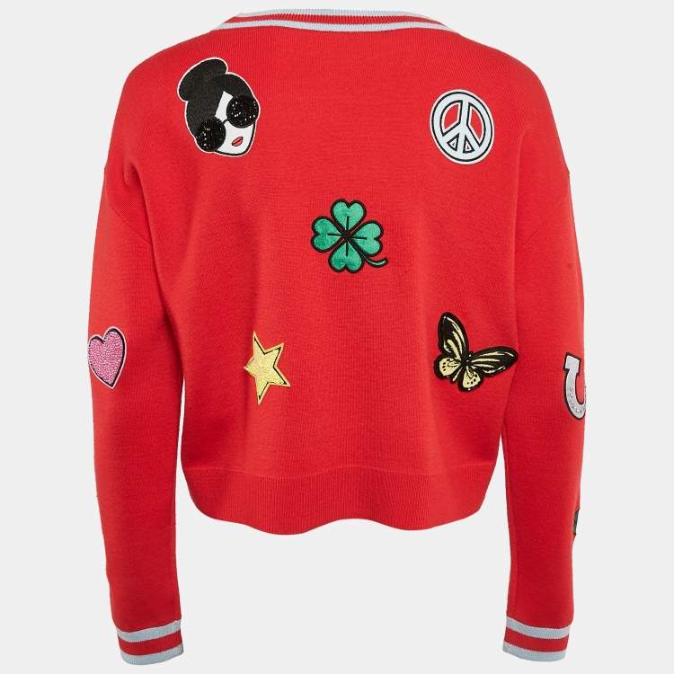 Pre Owned Alice + Olivia Red Wool Applique Detail Gleeson Jumper L