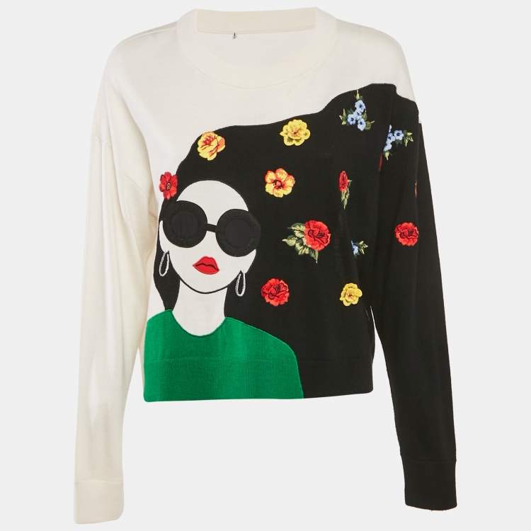 Pre Owned Alice + Olivia Multicolor Embroidered Intarsia Wool Gleeson Jumper M
