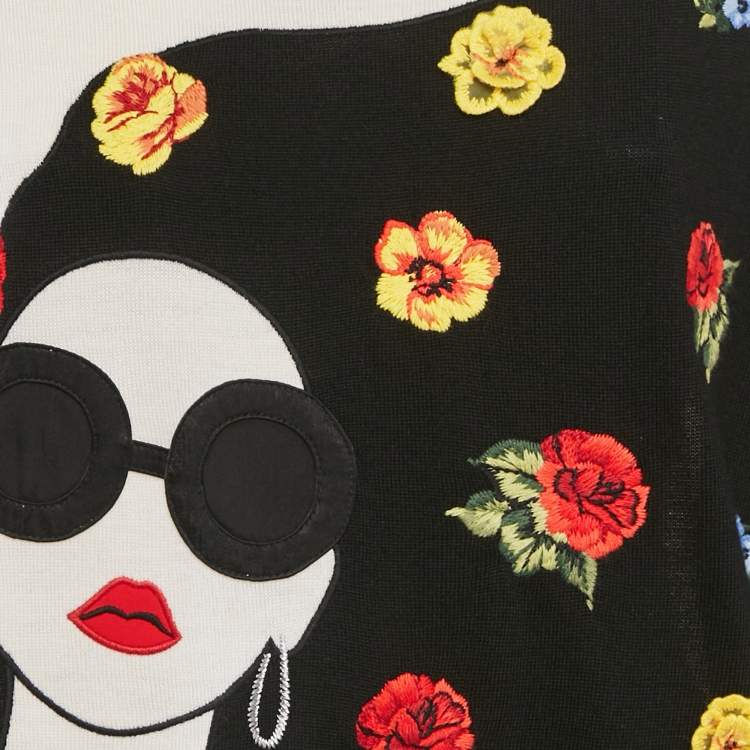 Pre Owned Alice + Olivia Multicolor Embroidered Intarsia Wool Gleeson Jumper M