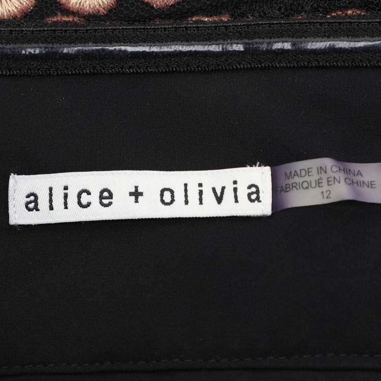 Pre Owned Alice + Olivia Black Embroidered Tulle Savanna Skirt and Top Set L
