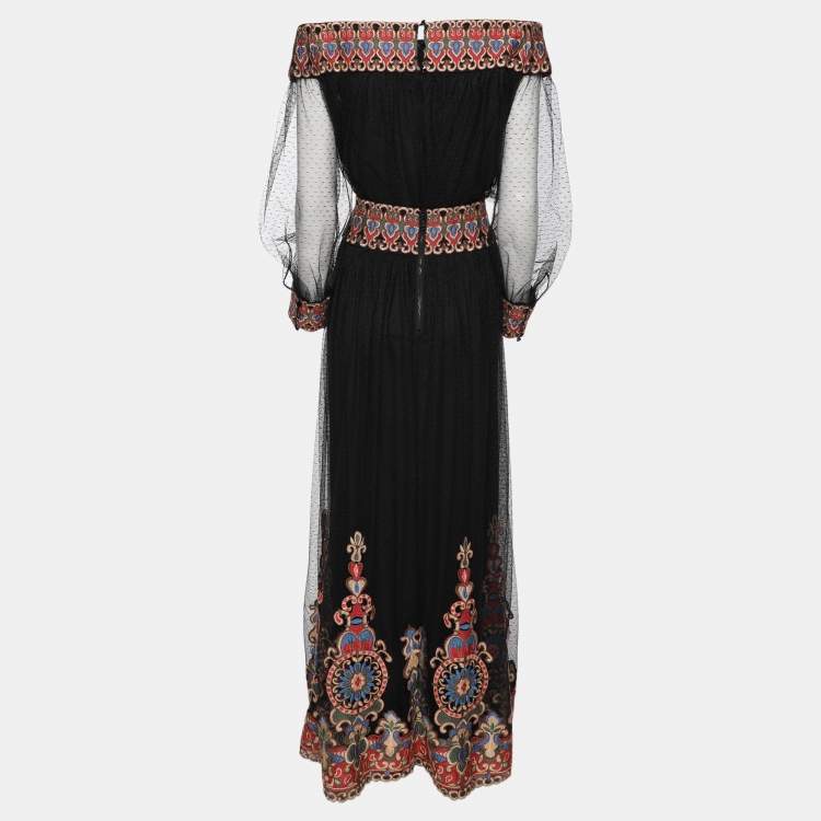 Pre Owned Alice + Olivia Black Embroidered Tulle Savanna Skirt and Top Set L