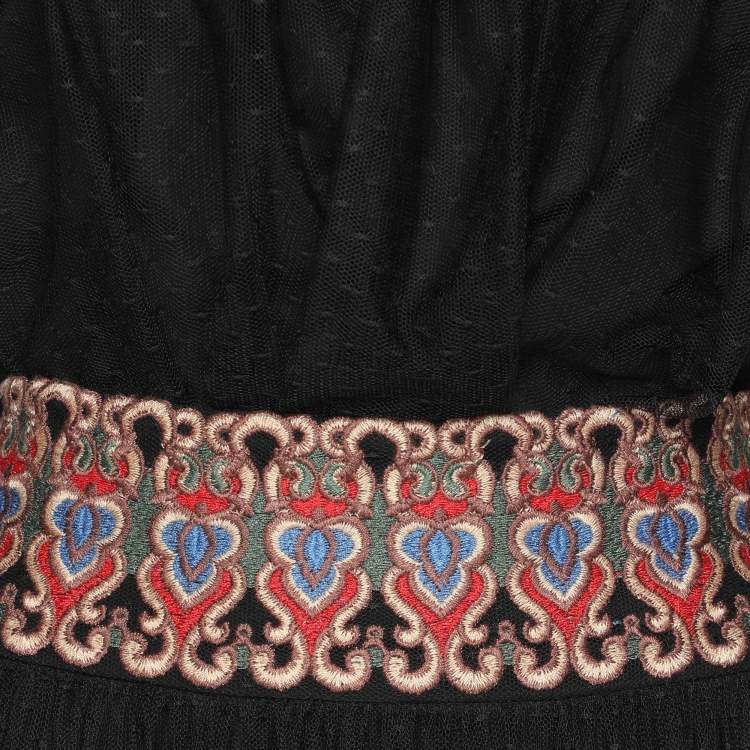 Pre Owned Alice + Olivia Black Embroidered Tulle Savanna Skirt and Top Set L