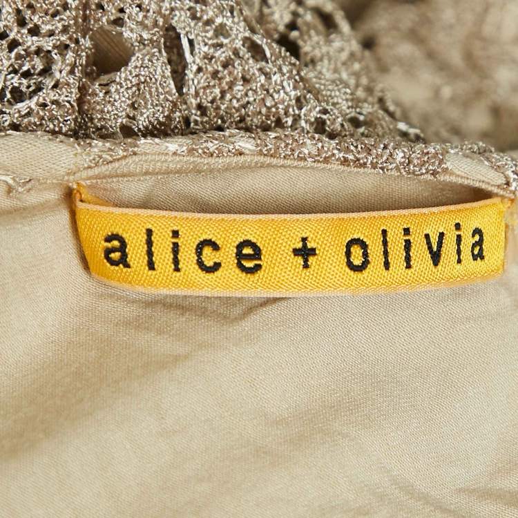 Pre Owned Alice + Olivia Light Gold Crochet Knit Midi Dress S