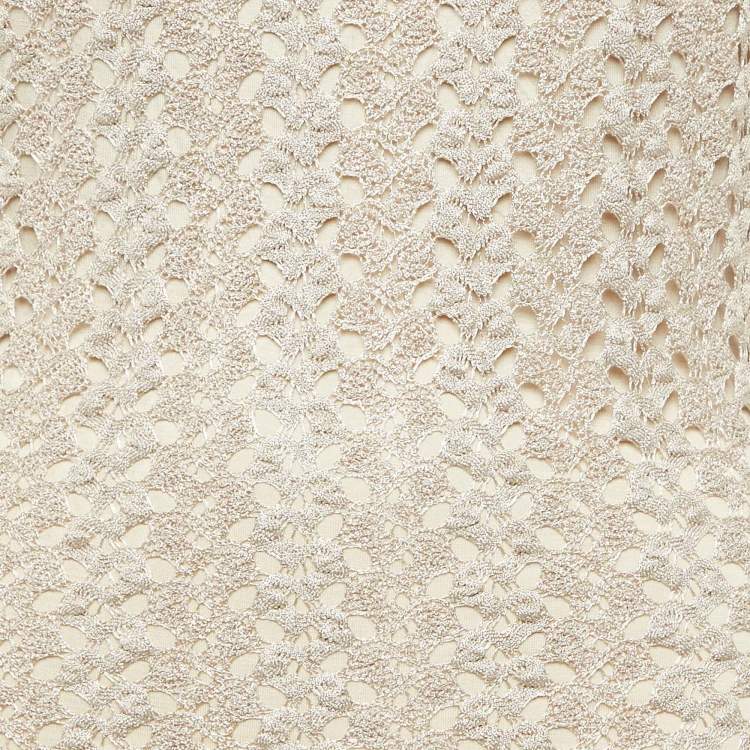 Pre Owned Alice + Olivia Light Gold Crochet Knit Midi Dress S