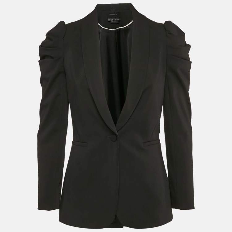 Pre Owned Alice + Olivia Black Crepe Puff Sleeve Single Breasted Blazer M