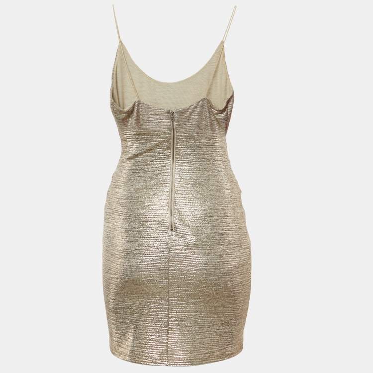Pre Owned Alice + Olivia Gold Lurex Knit Sleeveless Mini Dress S