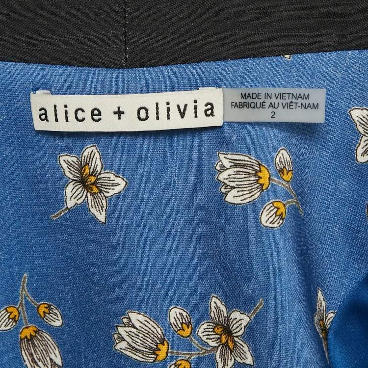 Pre Owned Alice + Olivia Blue/Multicolor Daffodil Scarf Print Linen Blend Macey Blazer S