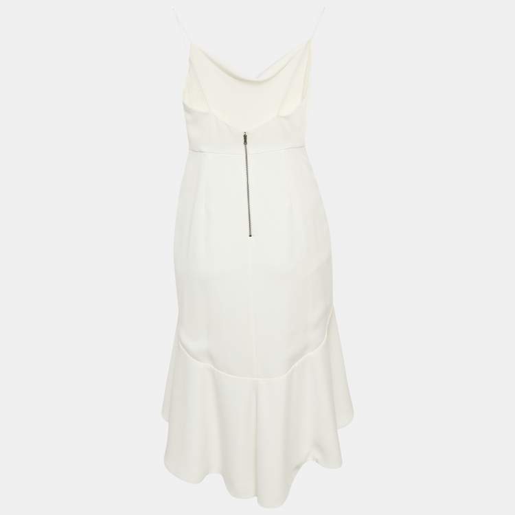 Pre Owned Alice + Olivia White Crepe Cowl-Neck High-Low Adrina Dress S