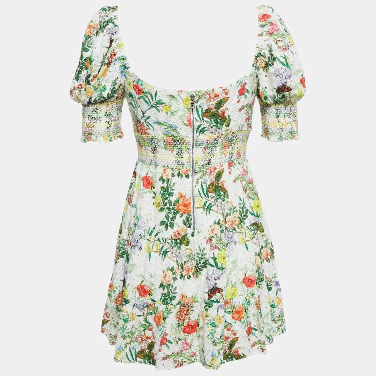 Pre Owned Alice + Olivia Multicolor Schiffli Smoked Flounce Mini Dress S