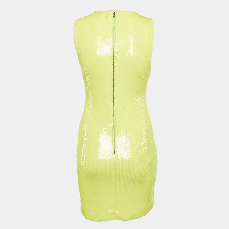 Pre Owned Alice + Olivia Yellow Sequin Embellished Stretch Mesh Mini Dress M