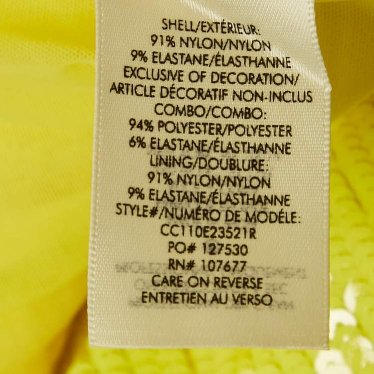Pre Owned Alice + Olivia Yellow Sequin Embellished Stretch Mesh Mini Dress M