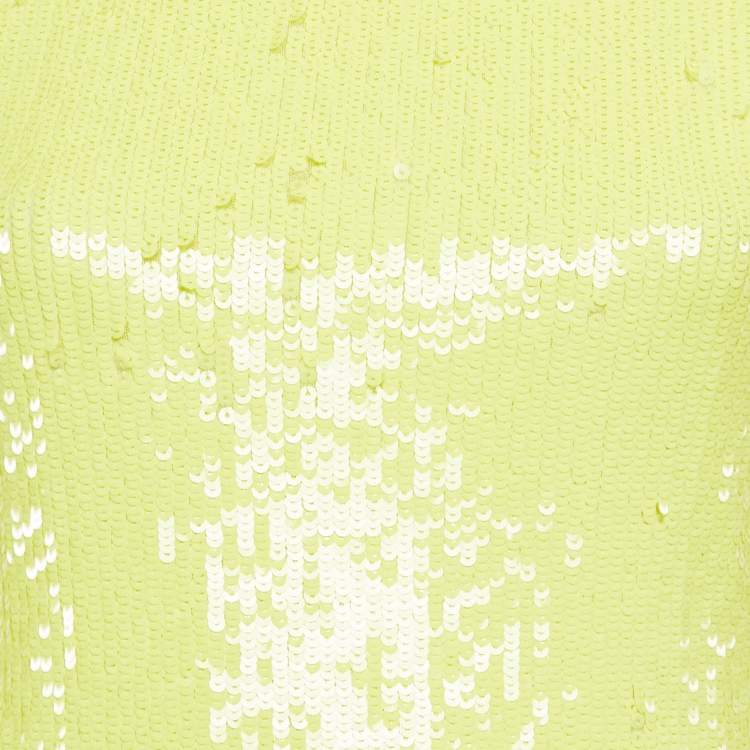 Pre Owned Alice + Olivia Yellow Sequin Embellished Stretch Mesh Mini Dress M