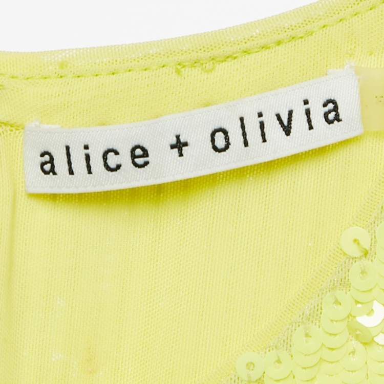 Pre Owned Alice + Olivia Yellow Sequin Embellished Stretch Mesh Mini Dress M