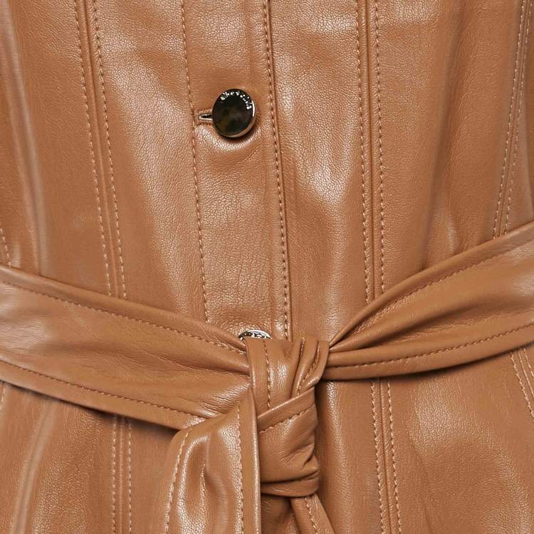 Pre Owned Alice + Olivia Brown Faux Leather Button Front Belted Mini Dress M
