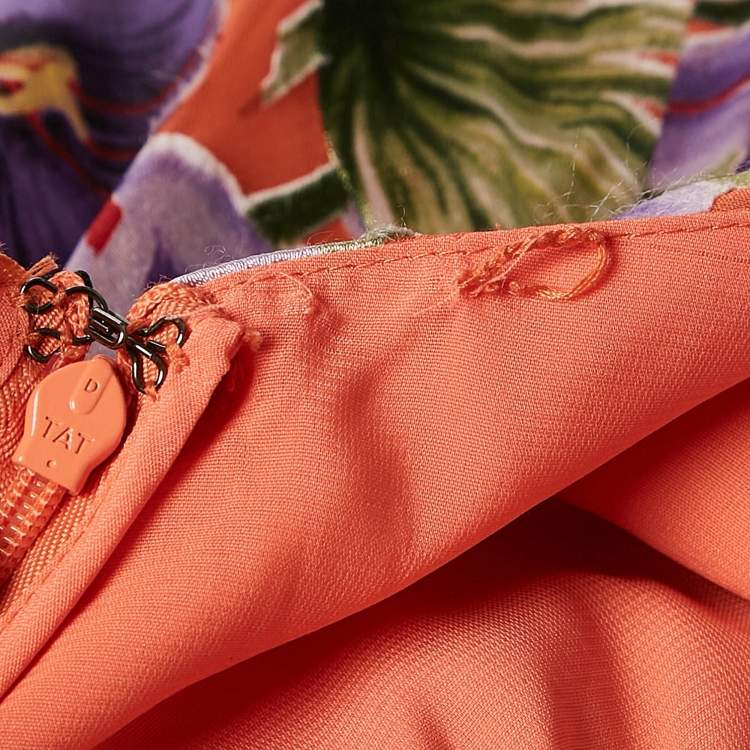 Pre Owned Alice + Olivia Orange Floral Print Chiffon Halter Neck Maxi Dress M