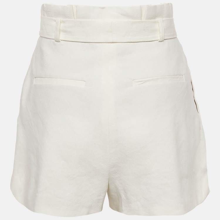Pre Owned Alice + Olivia Off White Linen Blend Pleated Shorts S