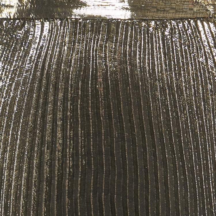 Pre Owned Alice + Olivia Metallic Lamé Silk Plisse Maxi Skirt S