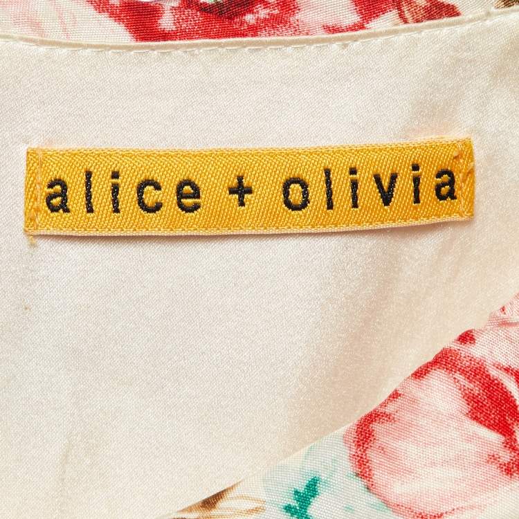 Pre Owned Alice + Olivia White Floral Print Crepe Pleated Sleeveless Mini Dress S