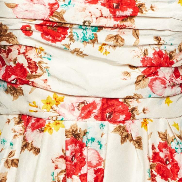 Pre Owned Alice + Olivia White Floral Print Crepe Pleated Sleeveless Mini Dress S
