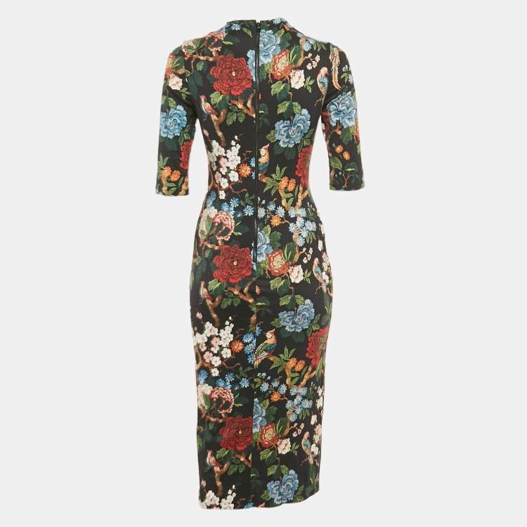 Pre Owned Alice + Olivia Black Floral Print Jersey Midi Dress S