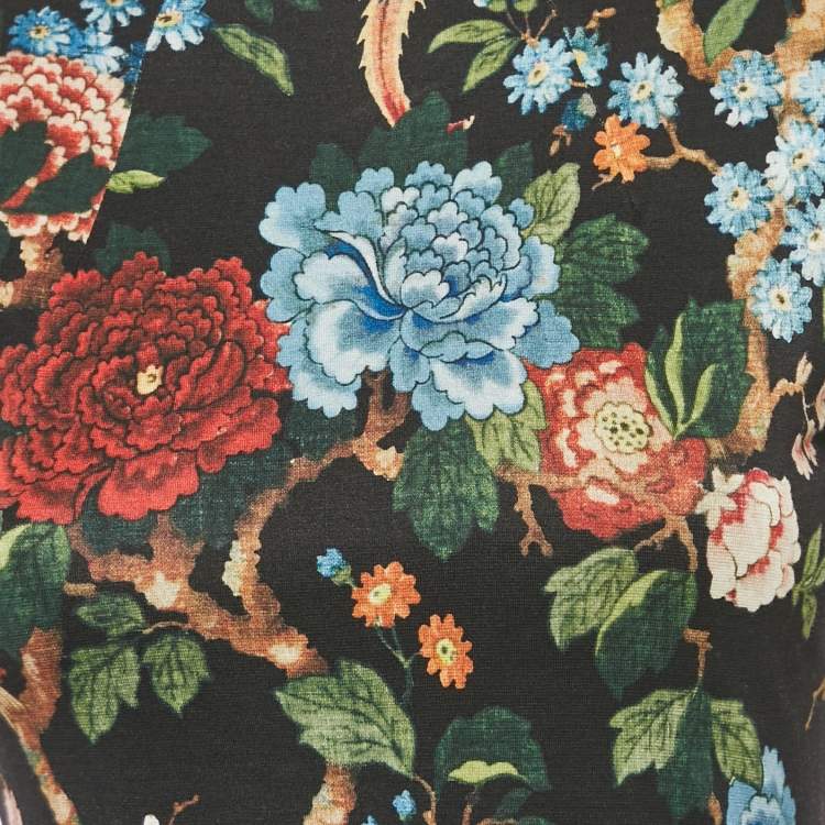 Pre Owned Alice + Olivia Black Floral Print Jersey Midi Dress S