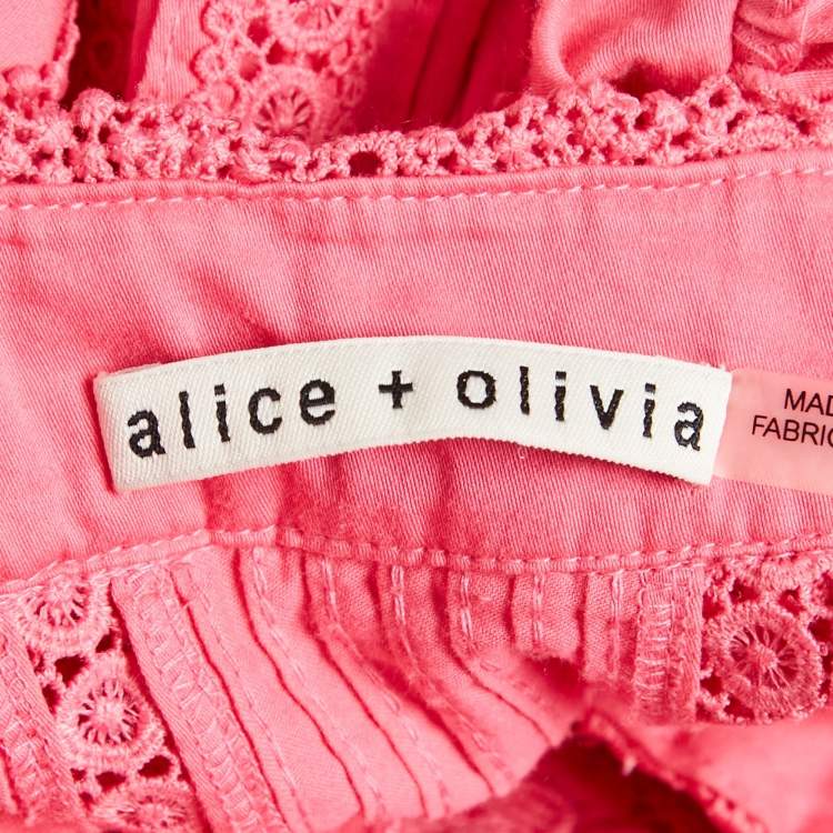 Pre Owned Alice + Olivia Pink Lace Trim Cotton Mini Dress S