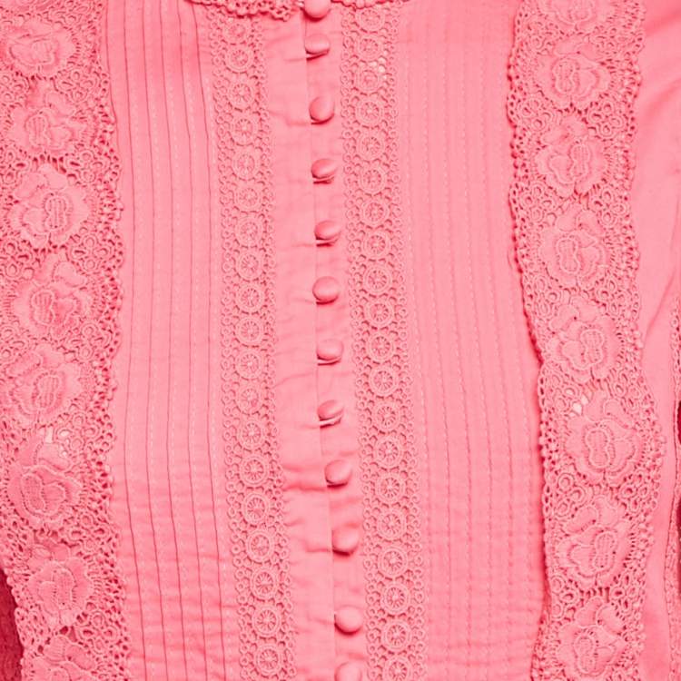 Pre Owned Alice + Olivia Pink Lace Trim Cotton Mini Dress S