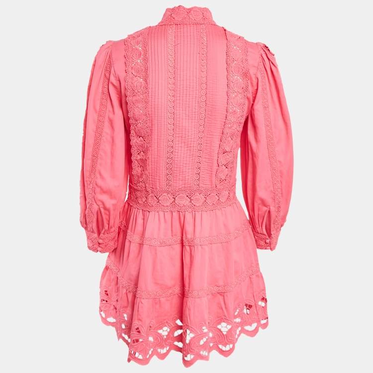 Pre Owned Alice + Olivia Pink Lace Trim Cotton Mini Dress S