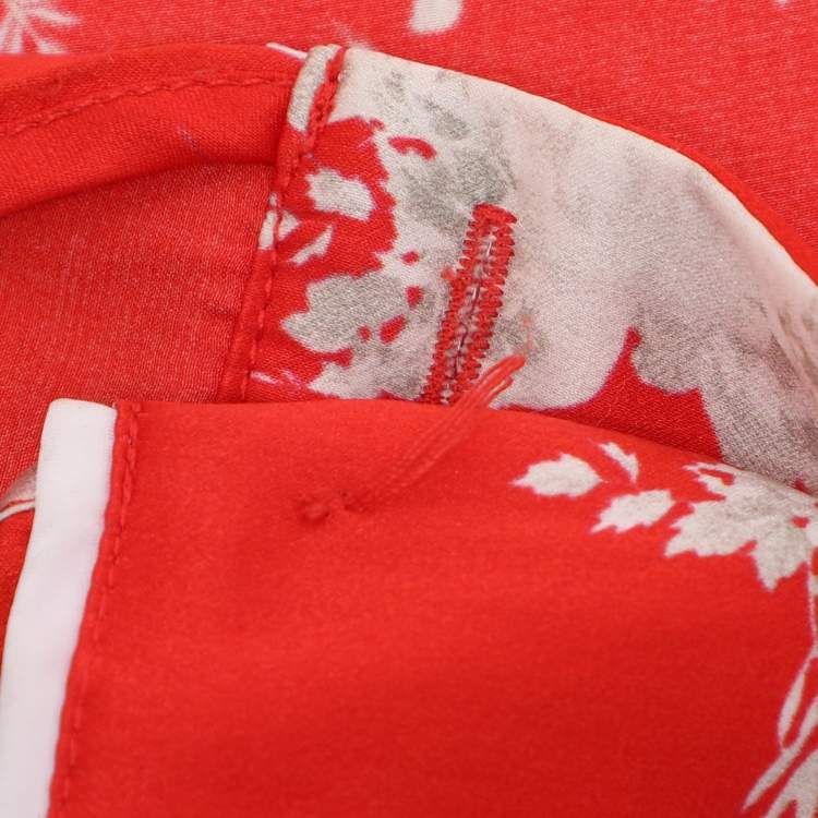 Pre Owned Alice + Olivia Red/White Floral Print Silk Top M