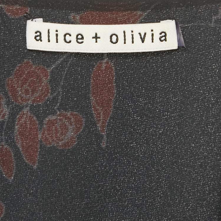 Pre Owned Alice + Olivia Black Floral Print Chiffon Short Dress M