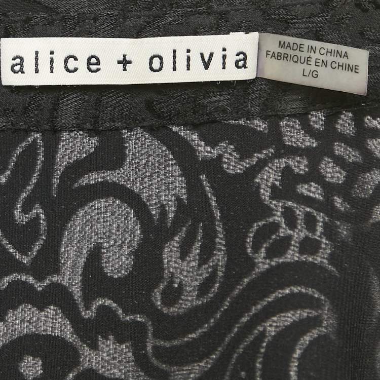 Pre Owned Alice + Olivia Black Fil-coupe Satin Button Front Shirt L