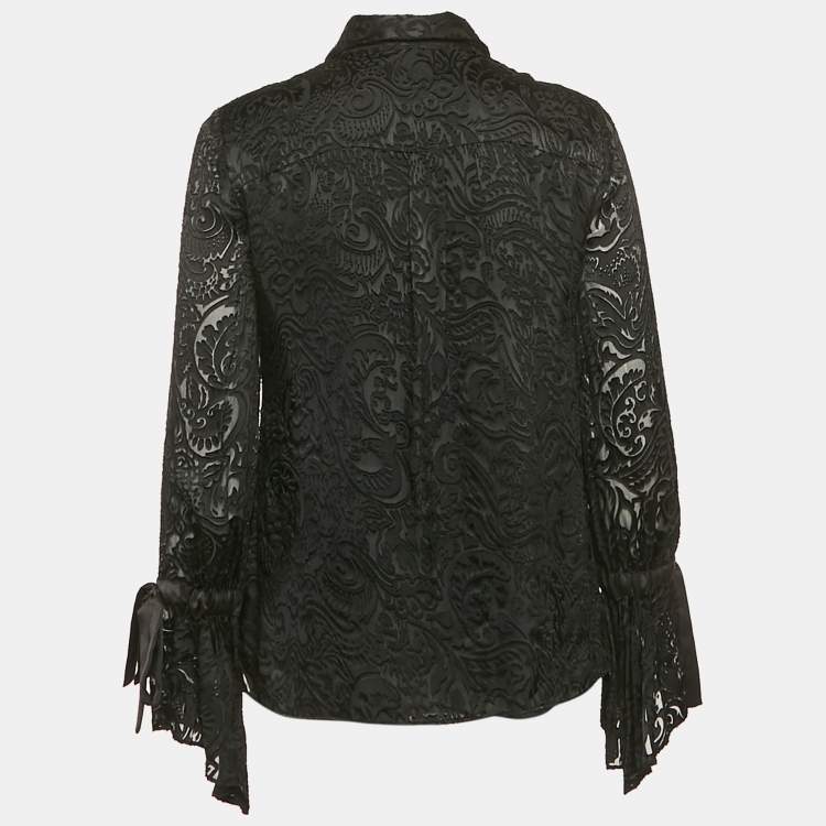 Pre Owned Alice + Olivia Black Fil-coupe Satin Button Front Shirt L