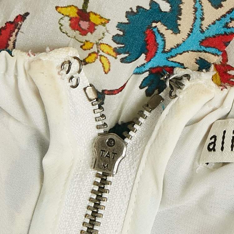 Pre Owned Alice + Olivia White Floral Print Smocked Long Dress M