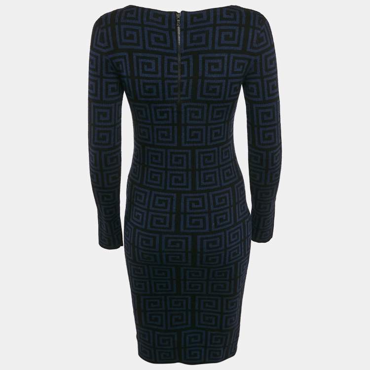 Pre Owned Alice + Olivia Blue/Black Patterned Wool Knit Knee-Length Dress M