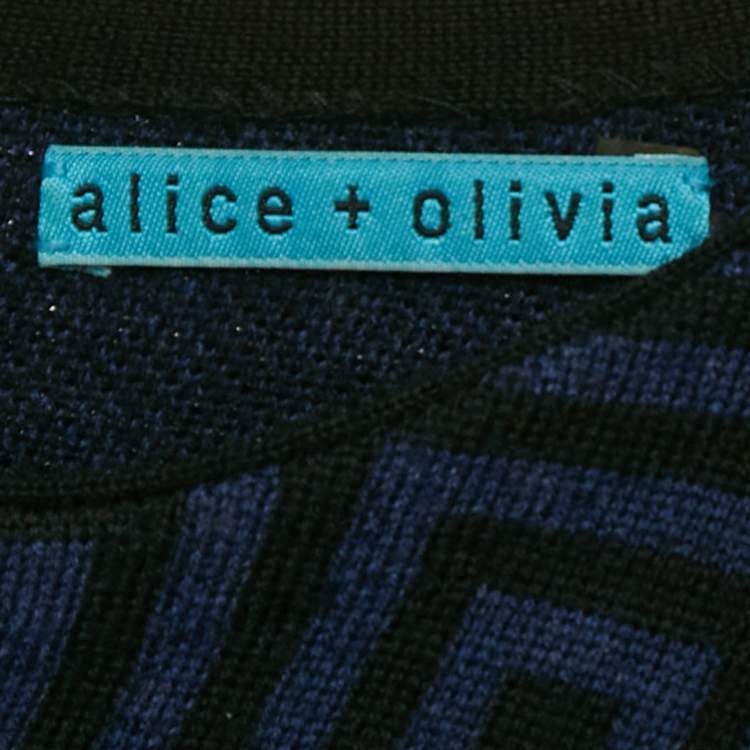 Pre Owned Alice + Olivia Blue/Black Patterned Wool Knit Knee-Length Dress M