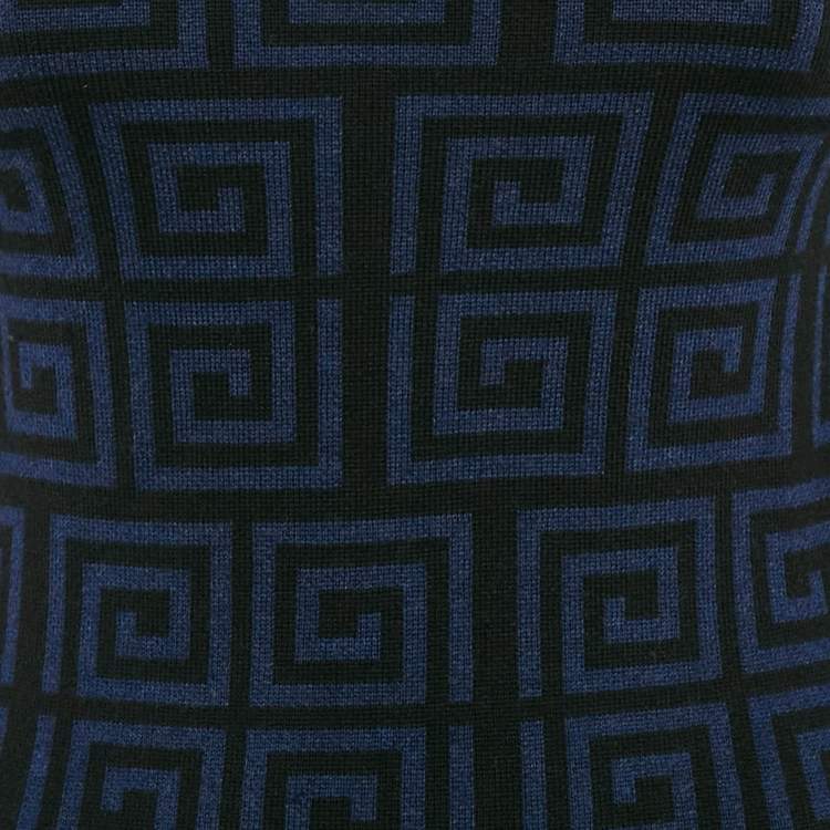 Pre Owned Alice + Olivia Blue/Black Patterned Wool Knit Knee-Length Dress M