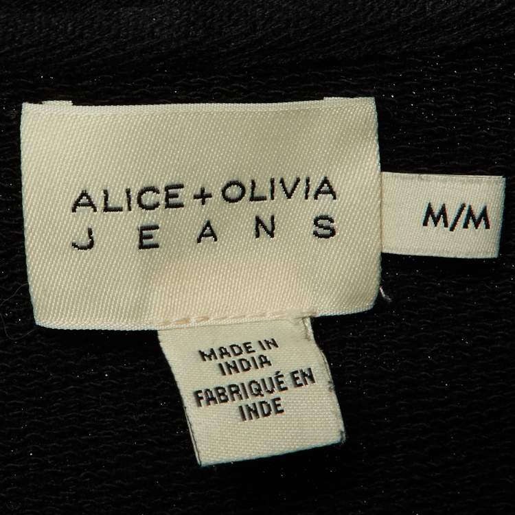مملوكة مسبقًا Alice + Olivia Jeans Black Cotton Knit Embellished Zip Front Hoodie M