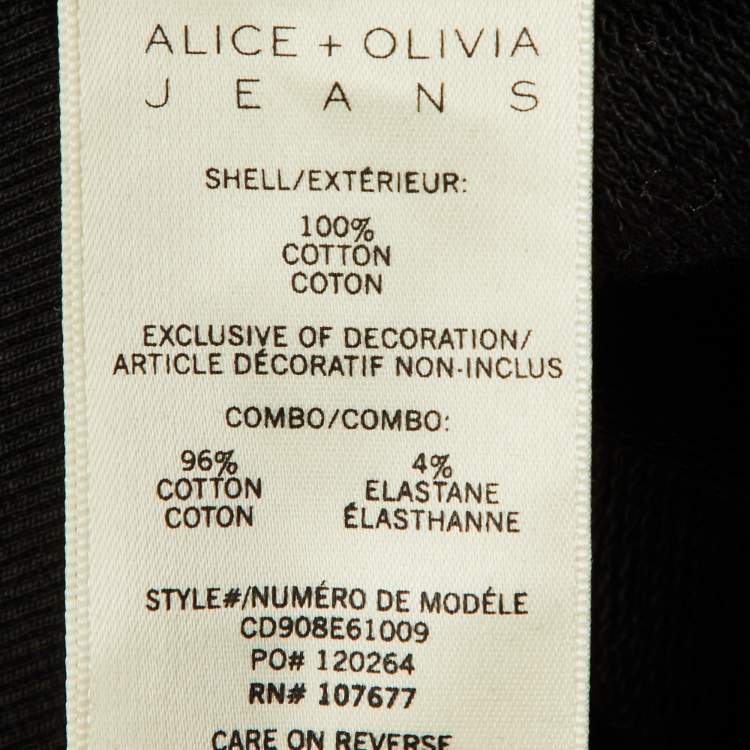 مملوكة مسبقًا Alice + Olivia Jeans Black Cotton Knit Embellished Zip Front Hoodie M