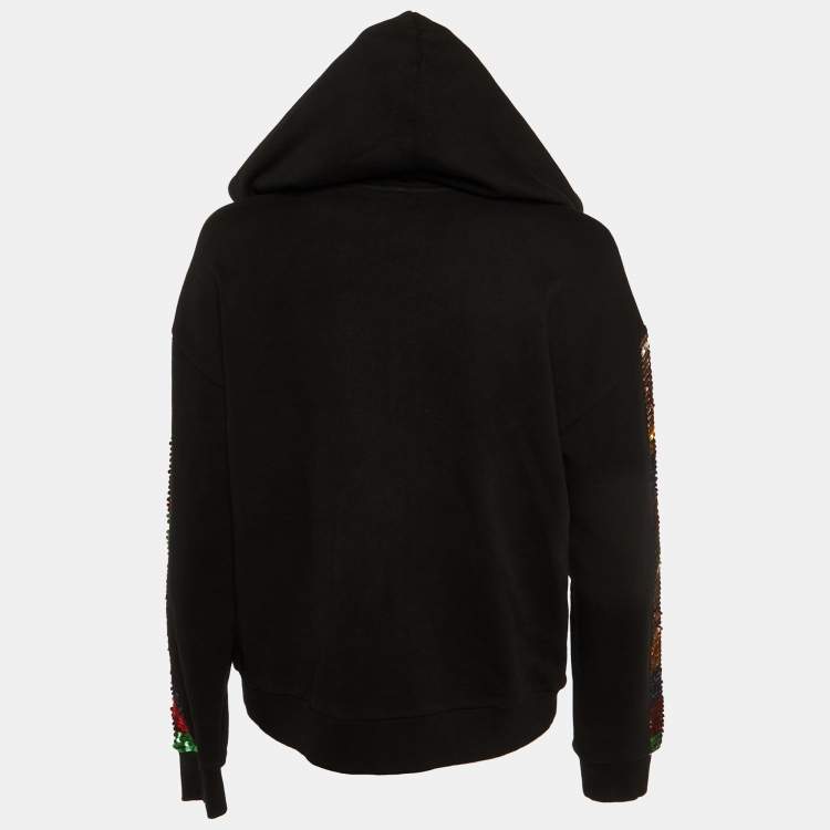 مملوكة مسبقًا Alice + Olivia Jeans Black Cotton Knit Embellished Zip Front Hoodie M