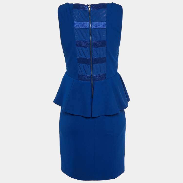Pre Owned Alice + Olivia Blue Crepe Sleeveless Peplum Mini Dress M