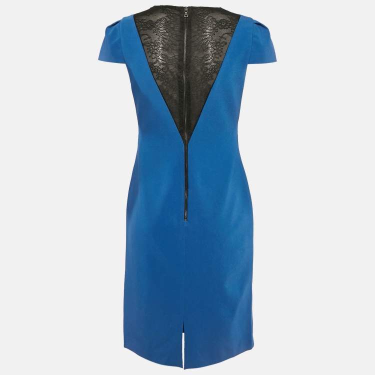 Pre Owned Alice + Olivia Blue Lace Trim Crepe Mini Dress M