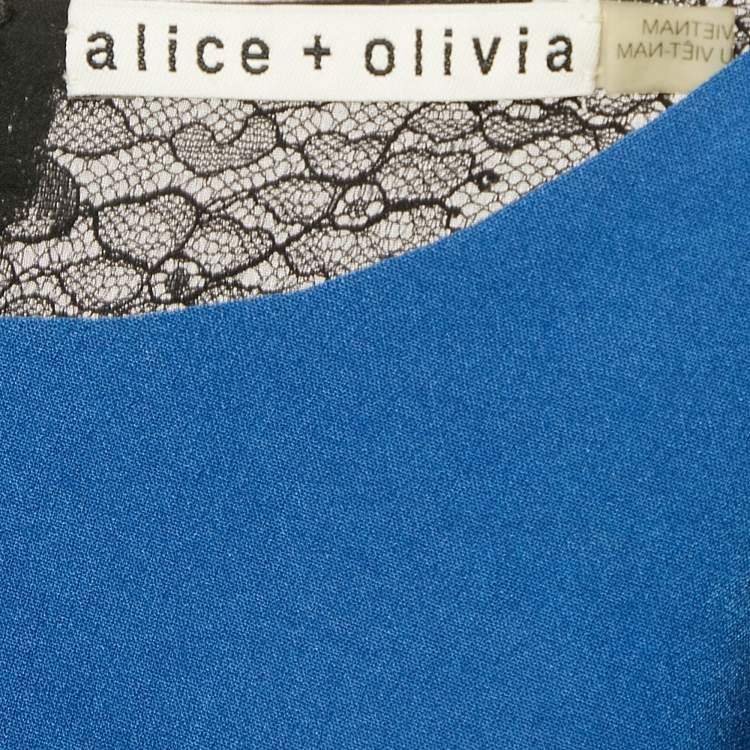 Pre Owned Alice + Olivia Blue Lace Trim Crepe Mini Dress M