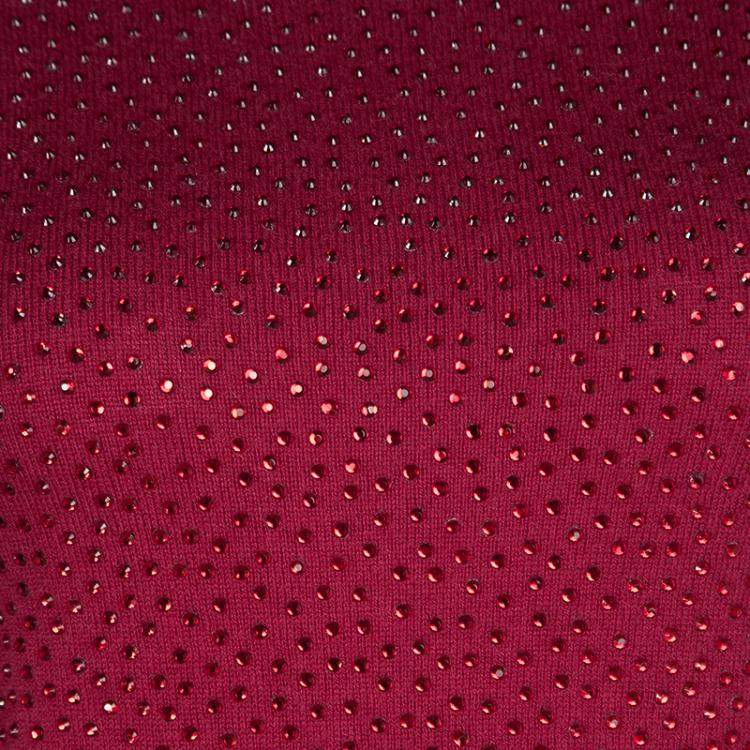 Pre Owned Alice + Olivia Red Knit Hot Fix Crystal Embellished Cropped Sweater XS