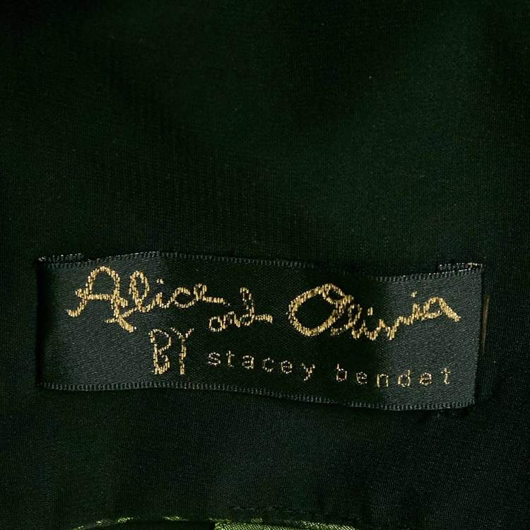 Pre Owned Alice + Olivia Black/Green Rose Jacquard Crop Top S
