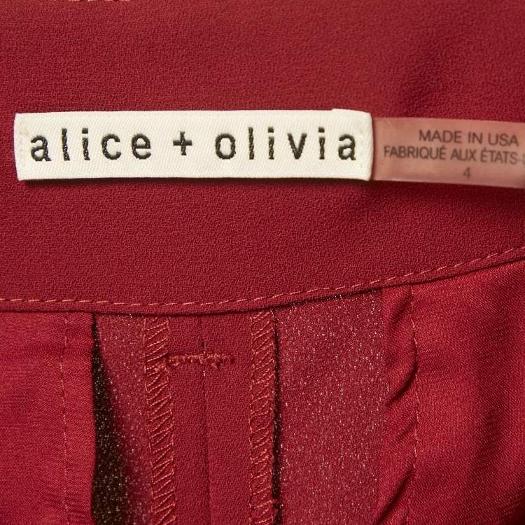 Pre Owned Alice + Olivia Burgundy Chiffon Flared Trousers M