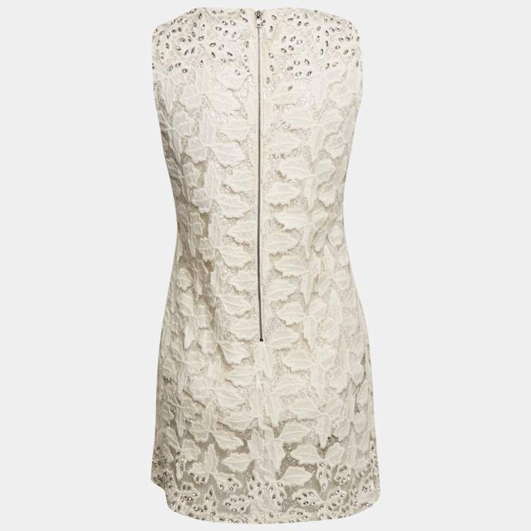 Pre Owned Alice + Olivia White Studded Lurex Lace Sleeveless Mini Dress M